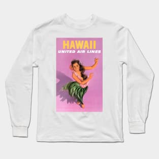 Vintage Travel Poster Hawaii Hula Dancer Long Sleeve T-Shirt